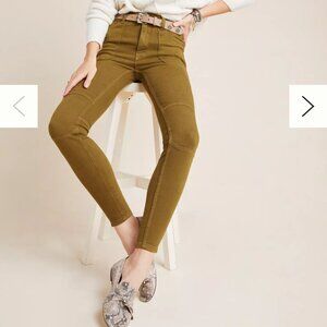 Anthropologie Army Green Moto Zippered High-Rise Denim Leggings Sz 26 Petite